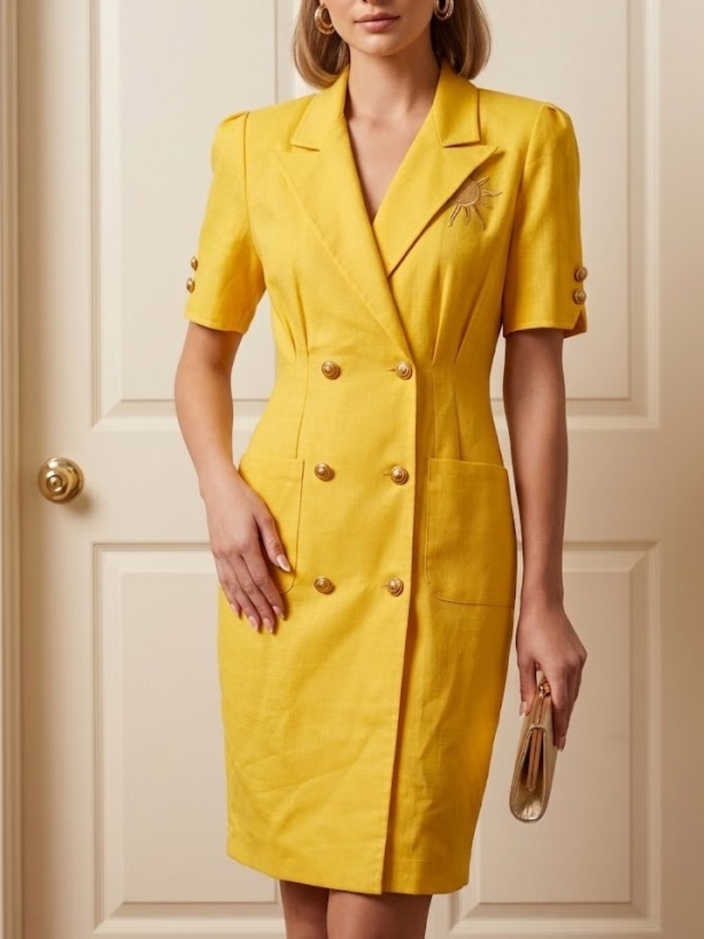 Vintage 80s Yellow Sun Embroidered Blazer Dress NWT Deadstock Ultra Dress NY 10